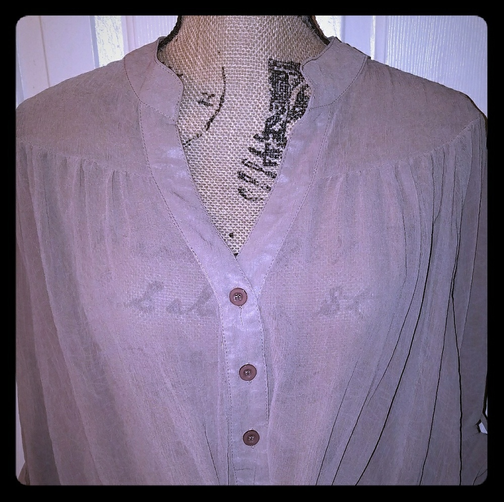 Sheer Brown Tie waist Blouse